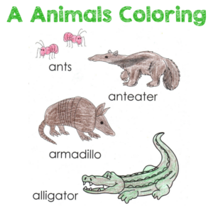 Letter A Animals Coloring Page